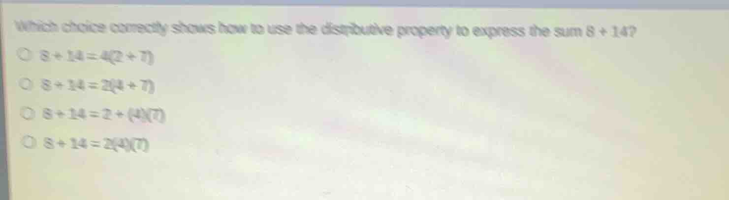 which choice correctly shows how to use the distributive property to ex…