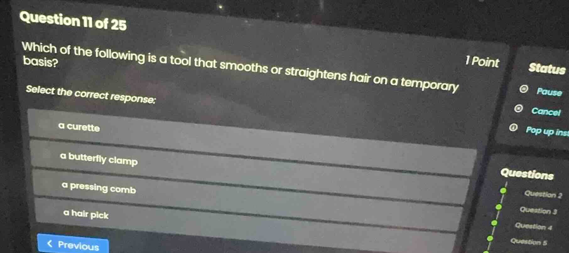 which of the following is a tool that smooths or straightens hair on a …