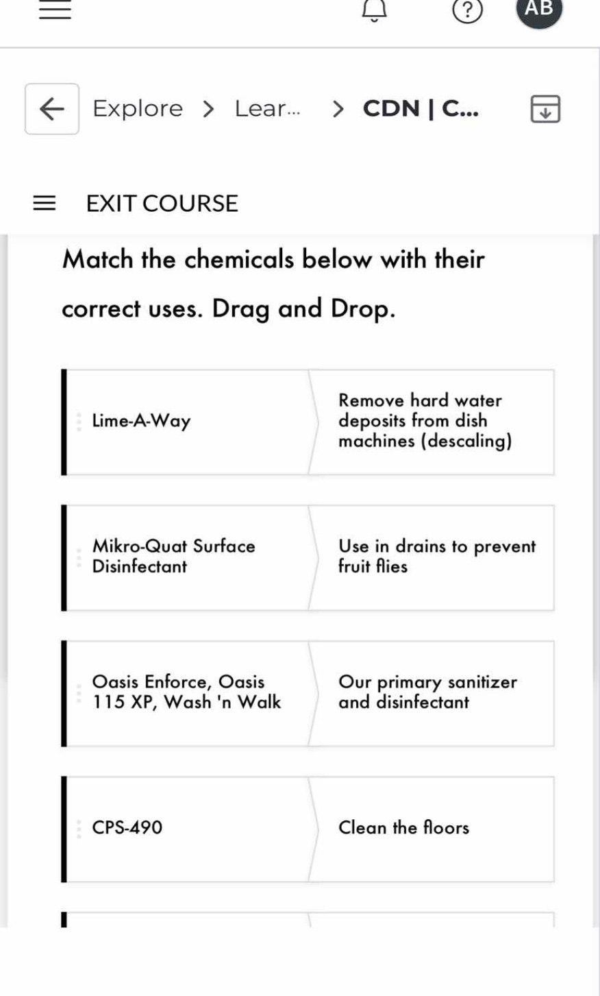 match the chemicals below with their correct uses. drag and drop. lime-…