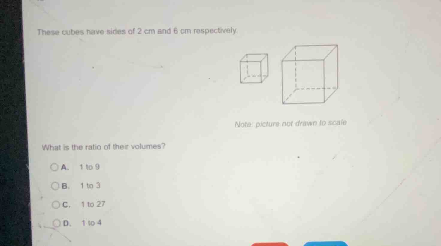these cubes have sides of 2 cm and 6 cm respectively. note: picture not…
