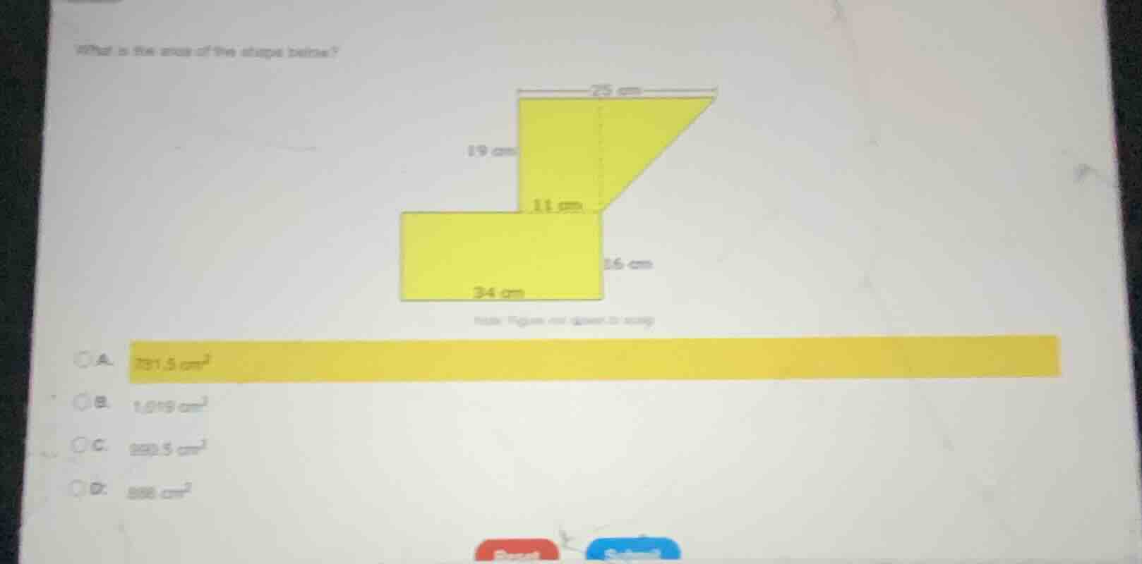 what is the area of the shape below? note: figure not drawn to scale a.…