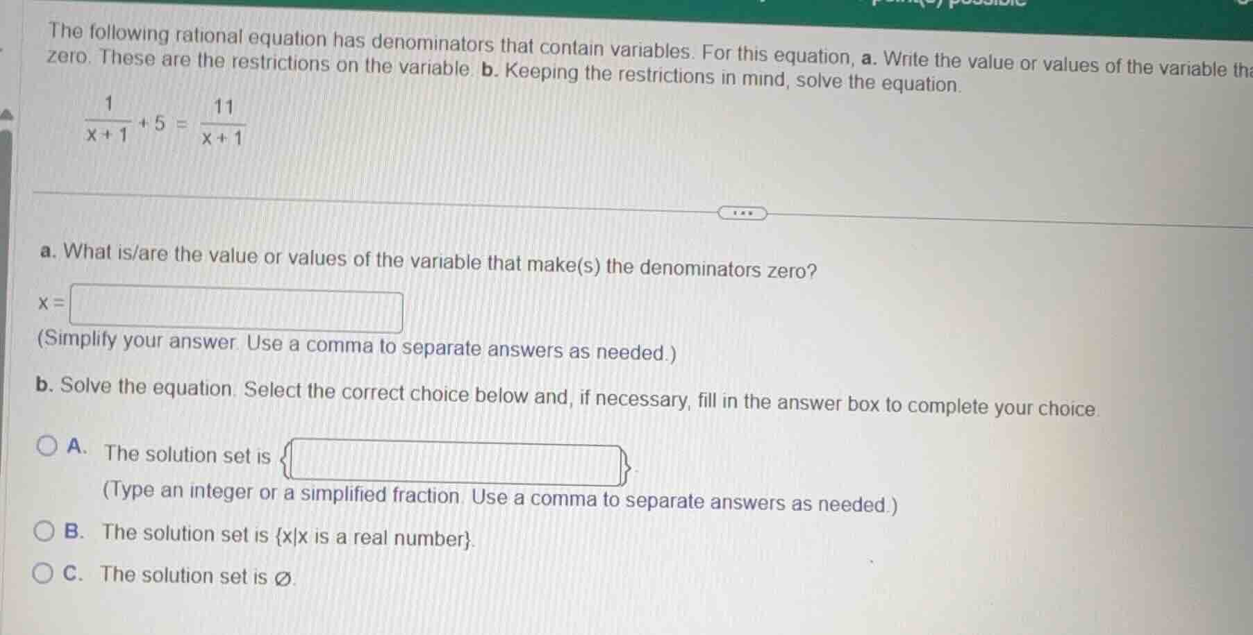 the following rational equation has denominators that contain variables…