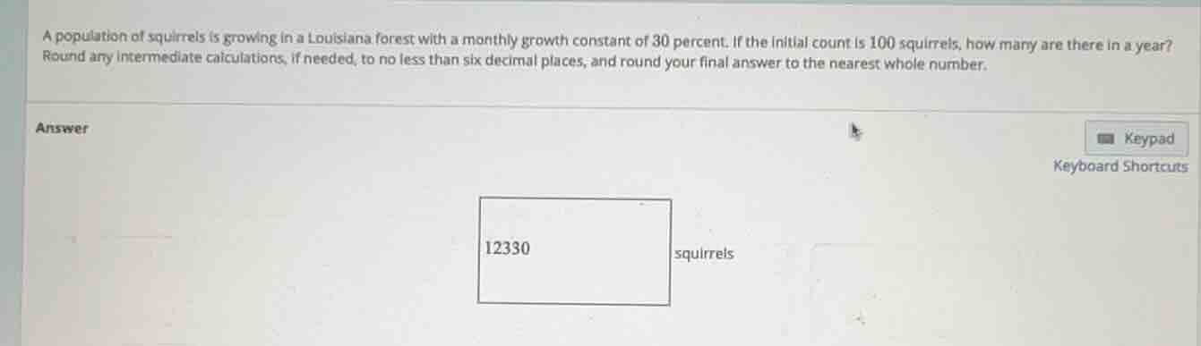 a population of squirrels is growing in a louisiana forest with a month…