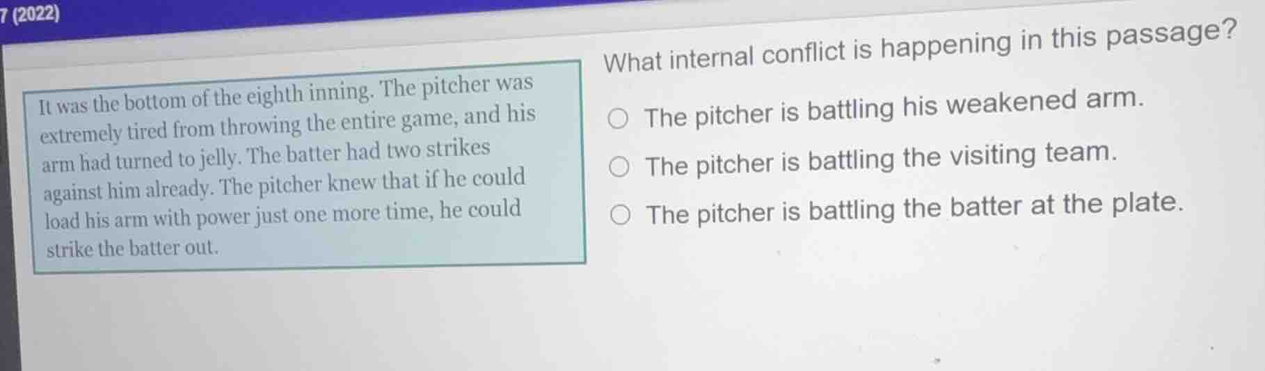it was the bottom of the eighth inning. the pitcher was extremely tired…
