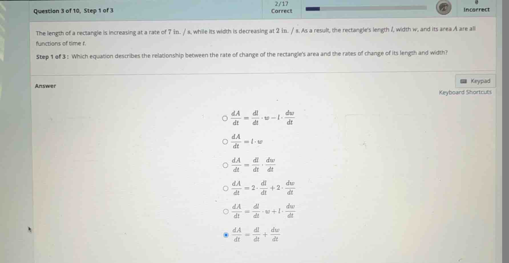 the length of a rectangle is increasing at a rate of 7 in. / s, while i…