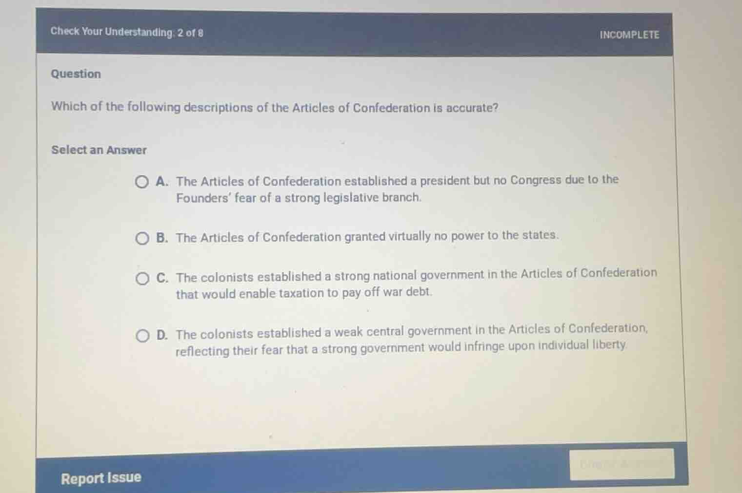 which of the following descriptions of the articles of confederation is…