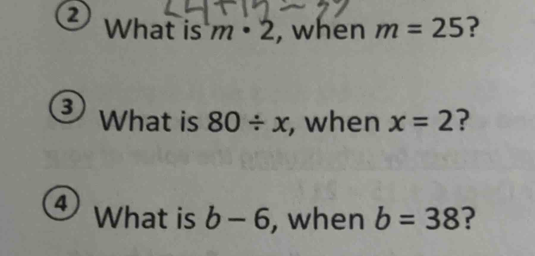 2 what is \\(m \\cdot 2\\), when \\(m = 25\\)? 3 what is \\(80 \\div x\…