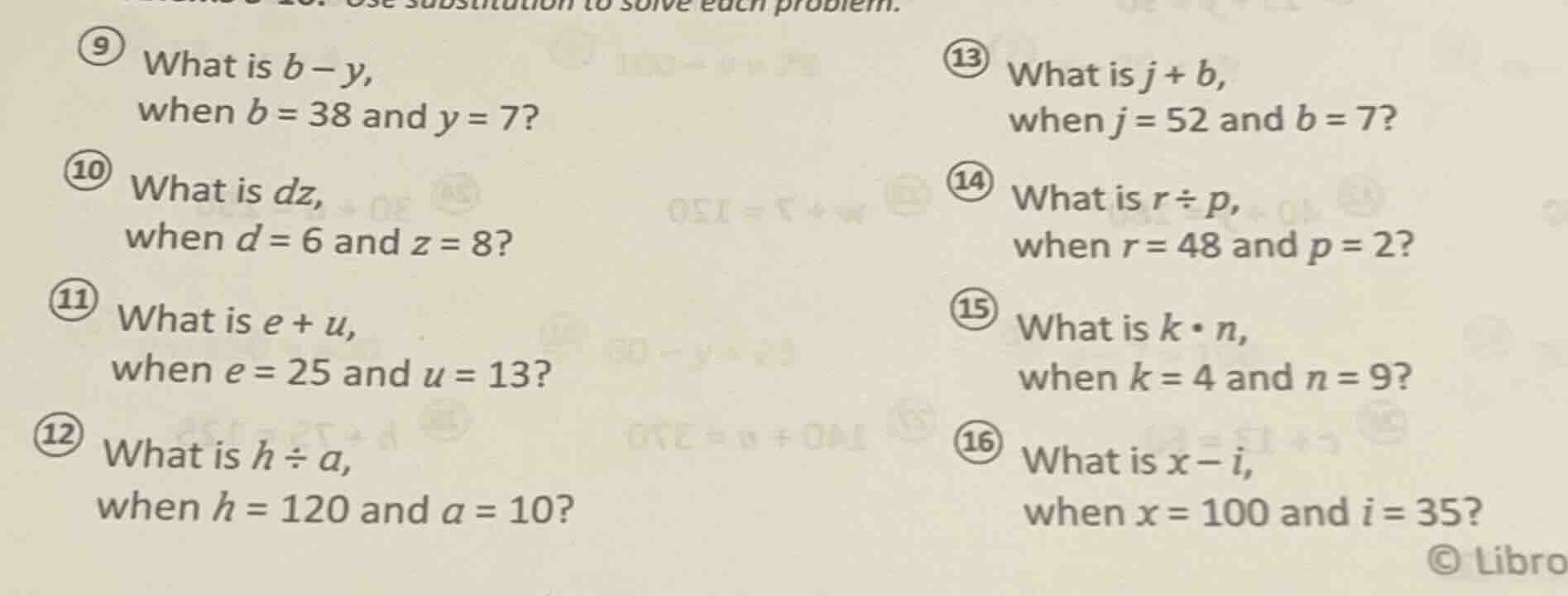 problems 9-16: use substitution to solve each problem. 9. what is \\(b …
