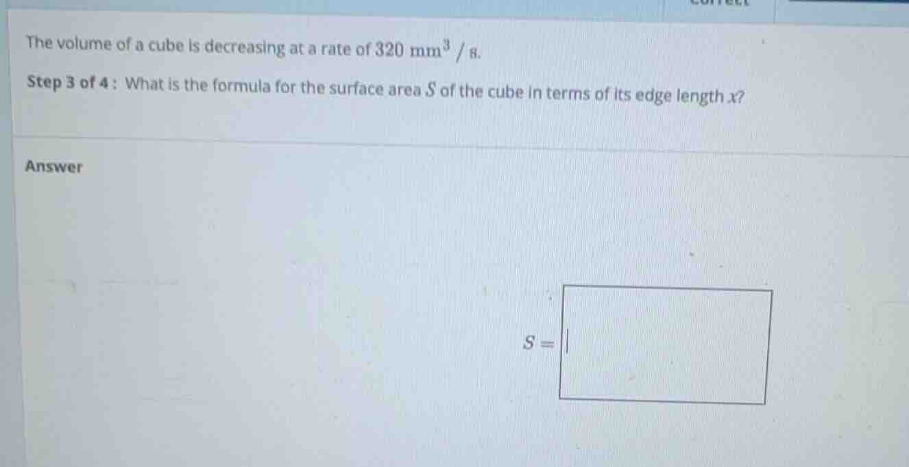 the volume of a cube is decreasing at a rate of \\(320\\text{ mm}^3/\\t…