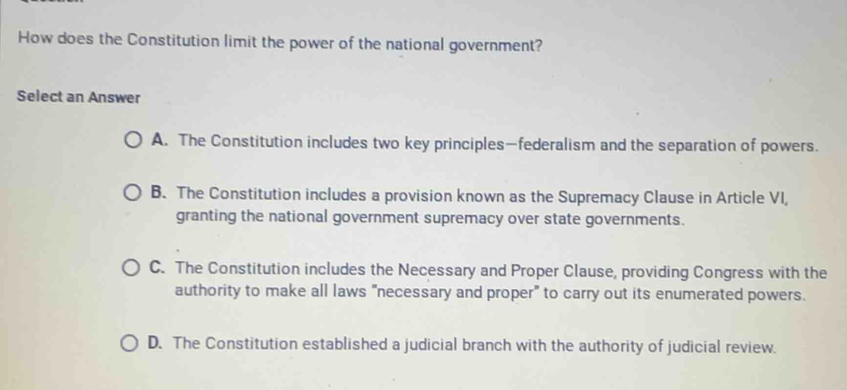 how does the constitution limit the power of the national government? s…