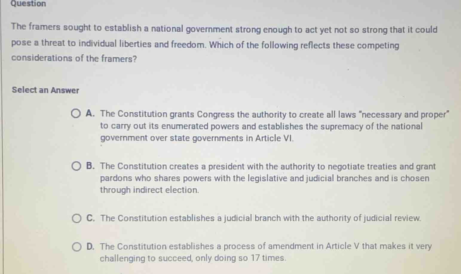 the framers sought to establish a national government strong enough to …