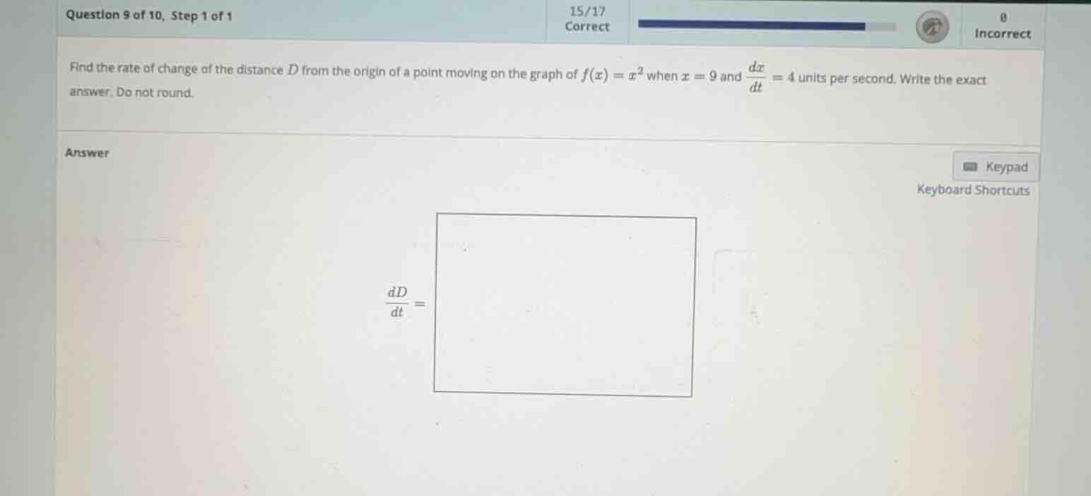 find the rate of change of the distance \\(d\\) from the origin of a po…