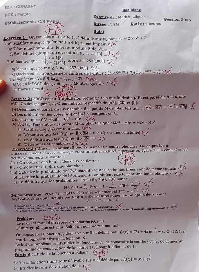 ire : conakry dce : matoto etablissement : c.s hafac bac blanc epreuve …