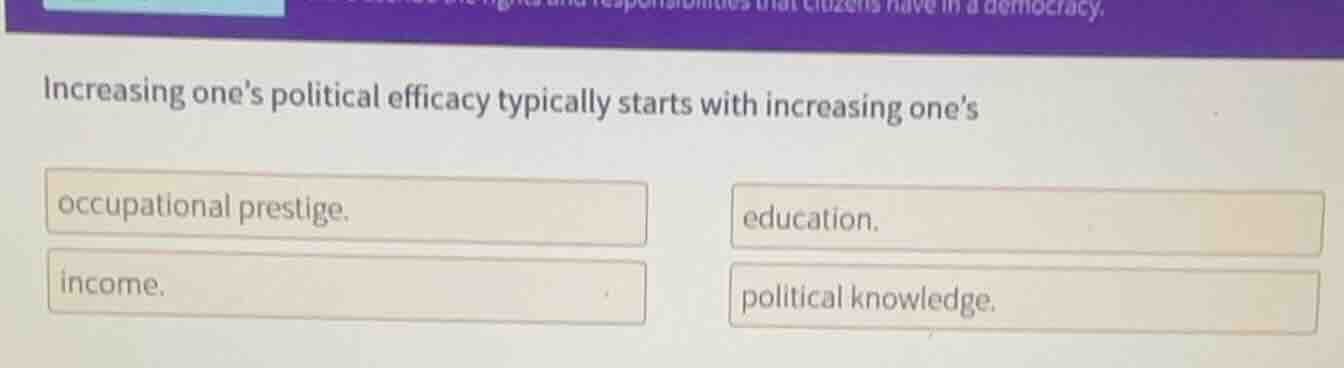increasing ones political efficacy typically starts with increasing one…
