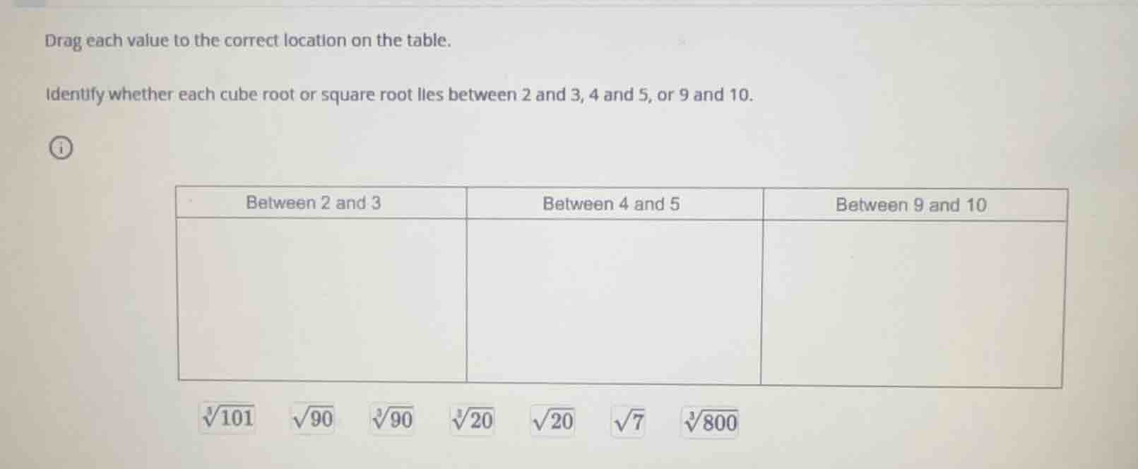 drag each value to the correct location on the table. identify whether …