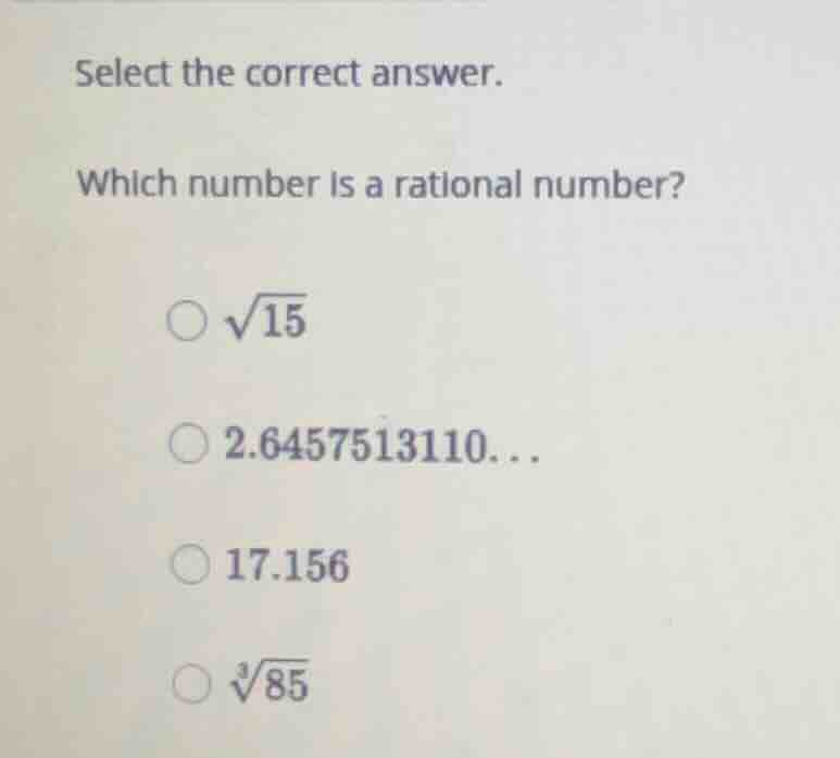 select the correct answer. which number is a rational number? \\(\\sqrt…