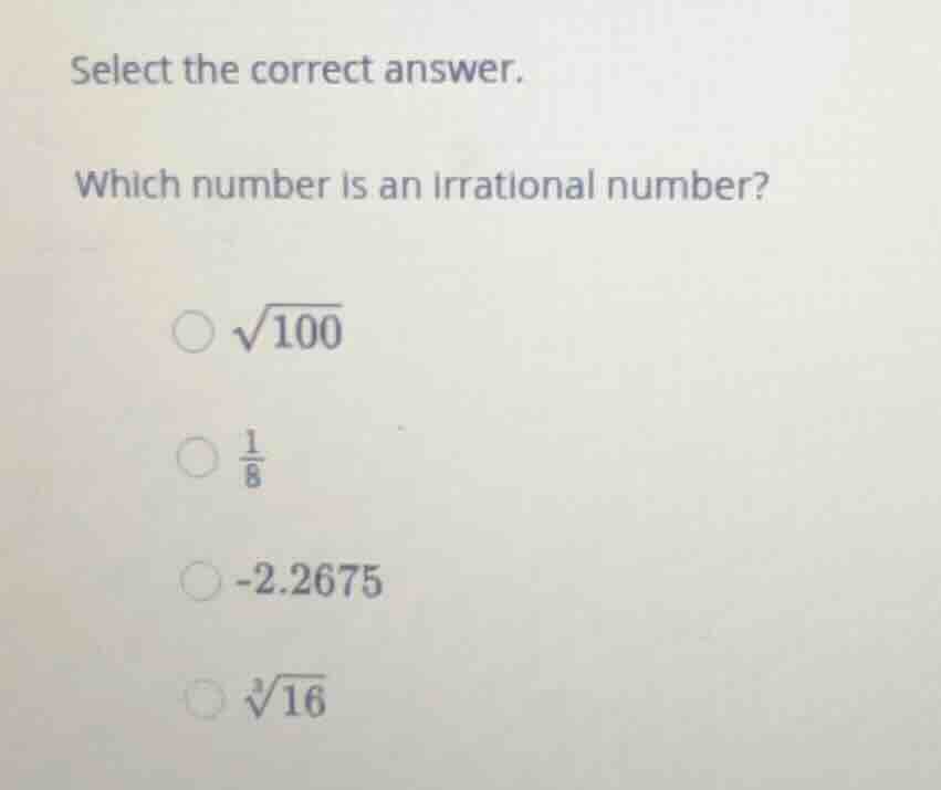 select the correct answer. which number is an irrational number? \\(\\s…