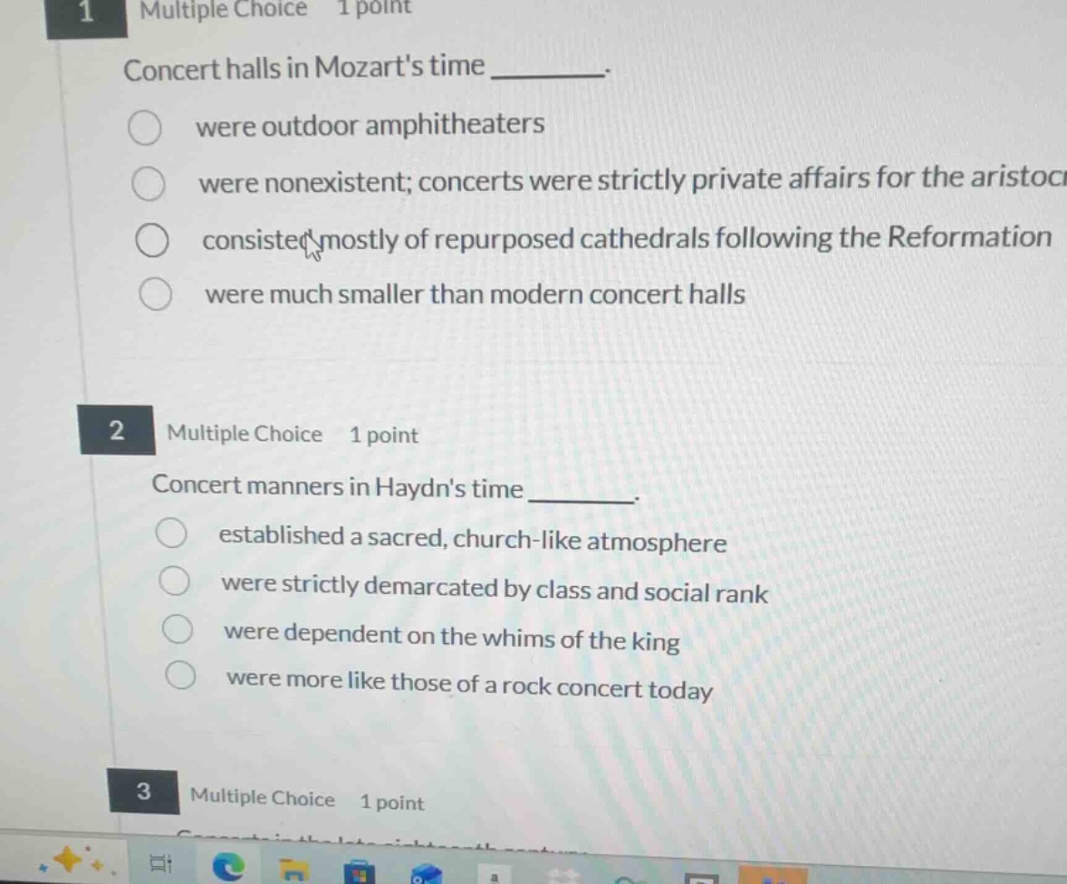 1 multiple choice 1 point concert halls in mozarts time ______. were ou…