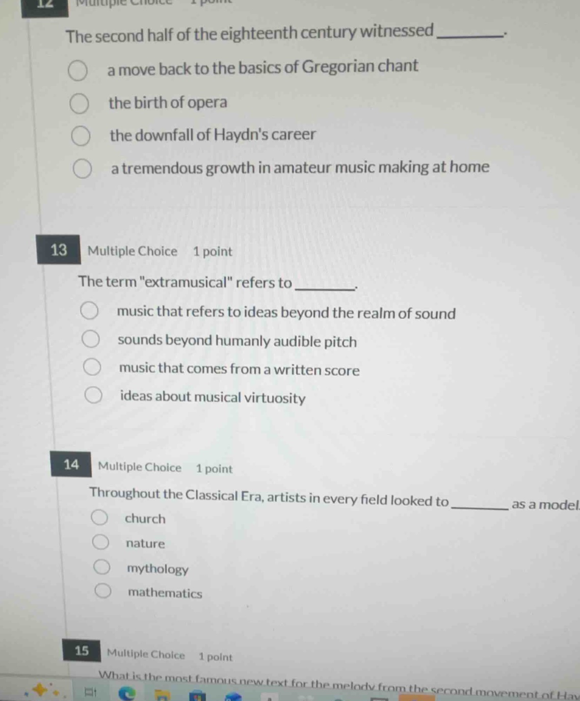 12 multiple choice 1 point the second half of the eighteenth century wi…