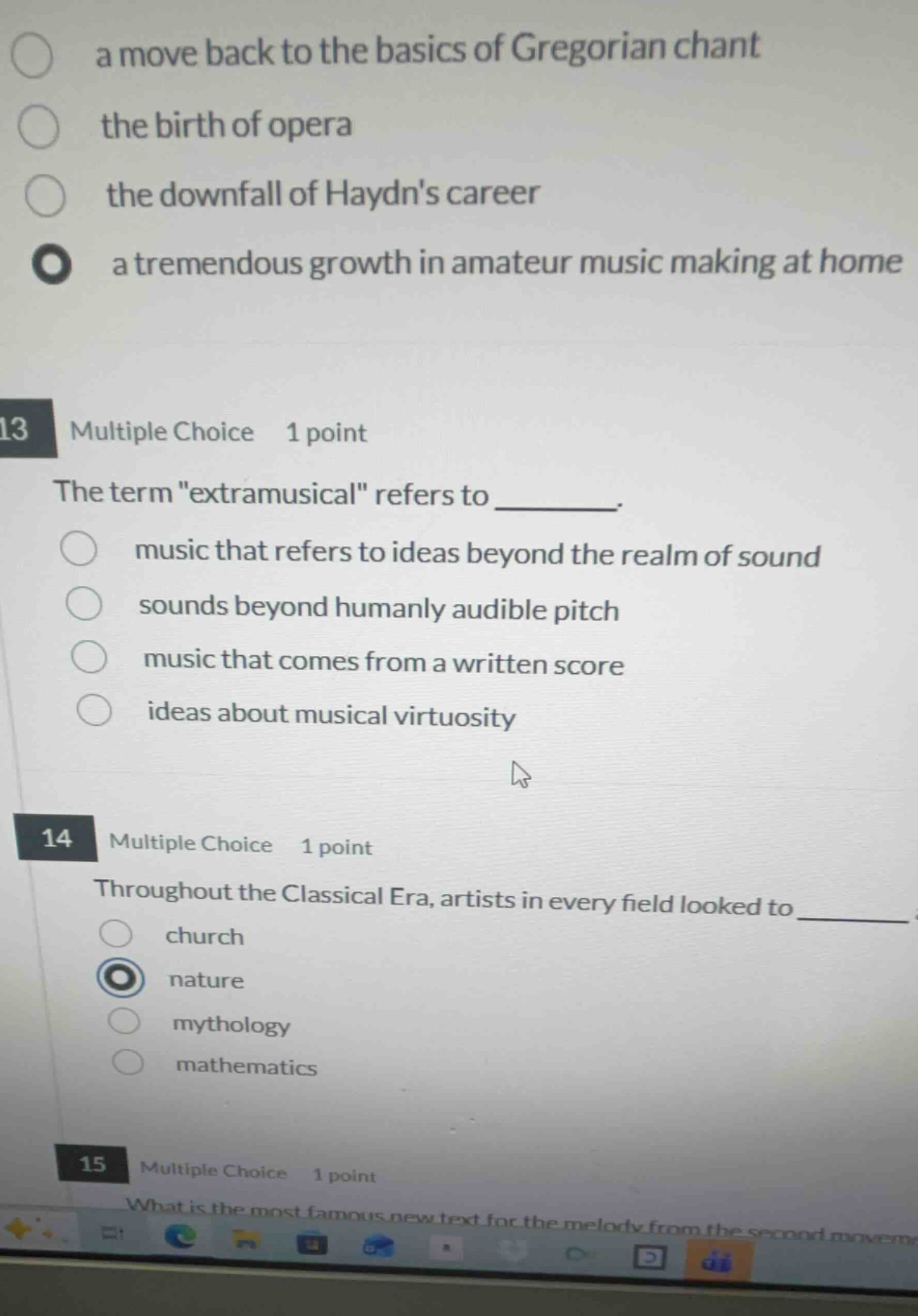 13 multiple choice 1 point the term \extramusical\ refers to ______. - …