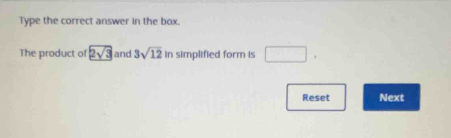 type the correct answer in the box. the product of \\(2\\sqrt{3}\\) and…