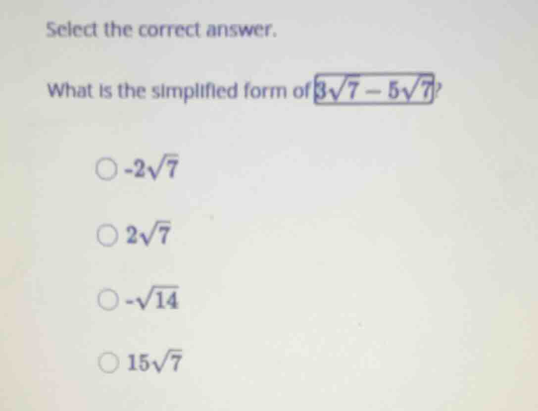 select the correct answer. what is the simplified form of \\(3\\sqrt{7}…