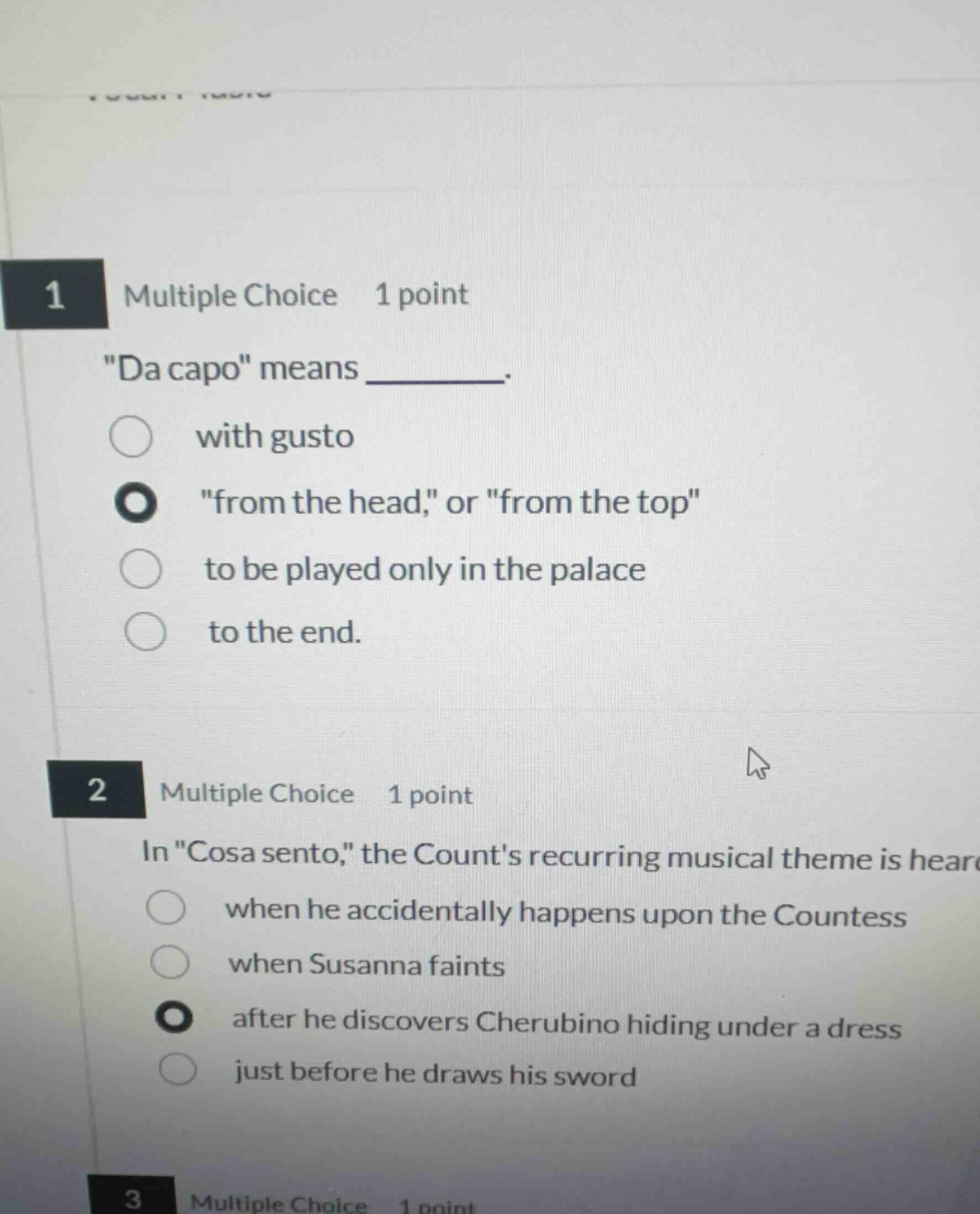1 multiple choice 1 point \da capo\ means ______. with gusto \from the …