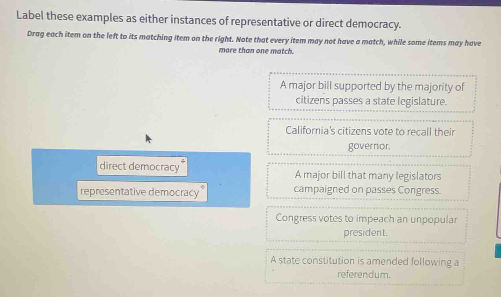 label these examples as either instances of representative or direct de…