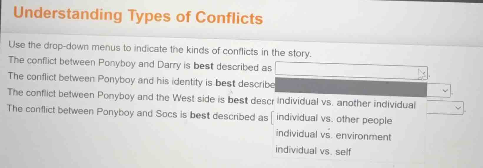 understanding types of conflicts use the drop-down menus to indicate th…