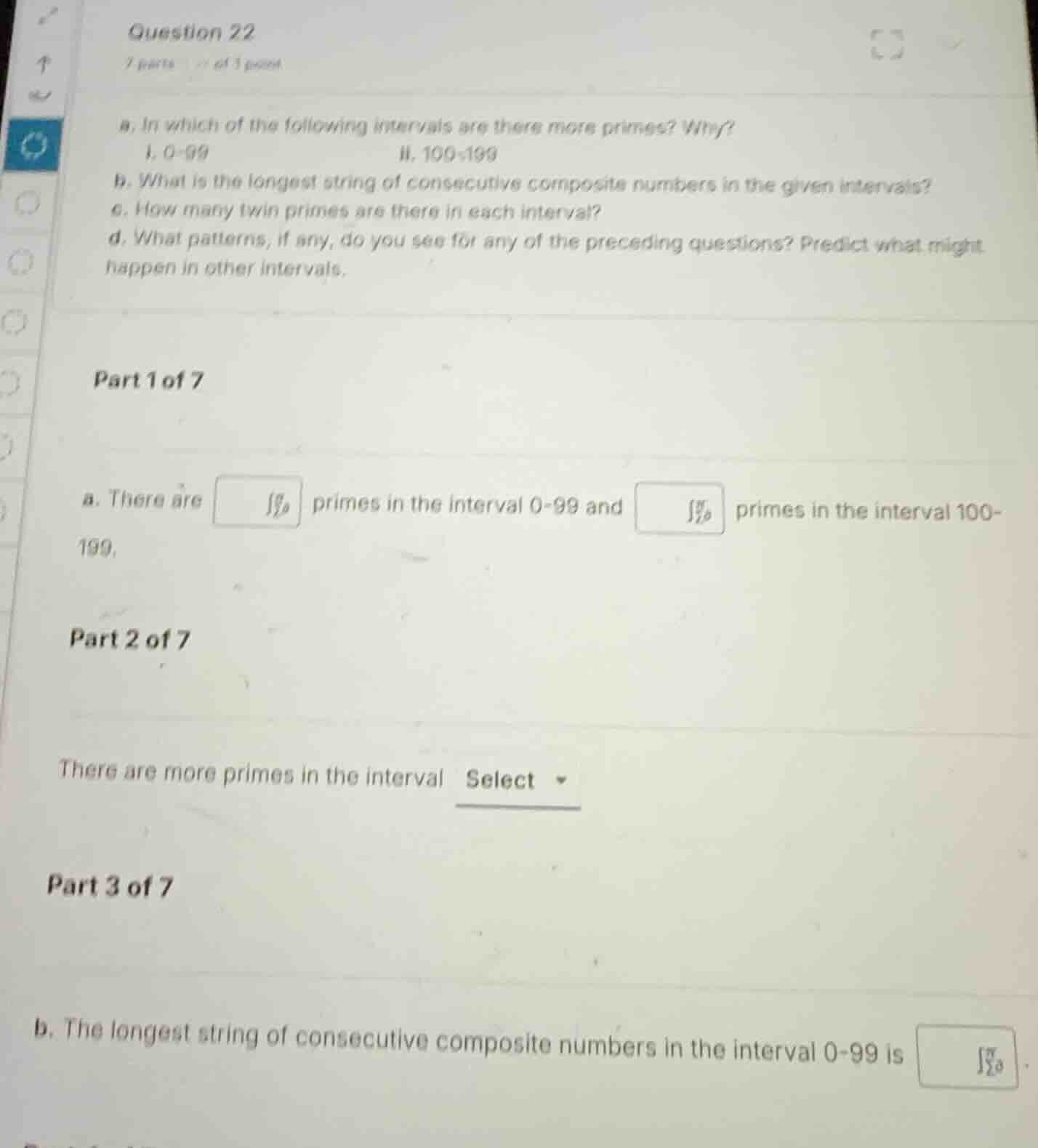 question 22 7 parts of 1 point a. in which of the following intervals a…
