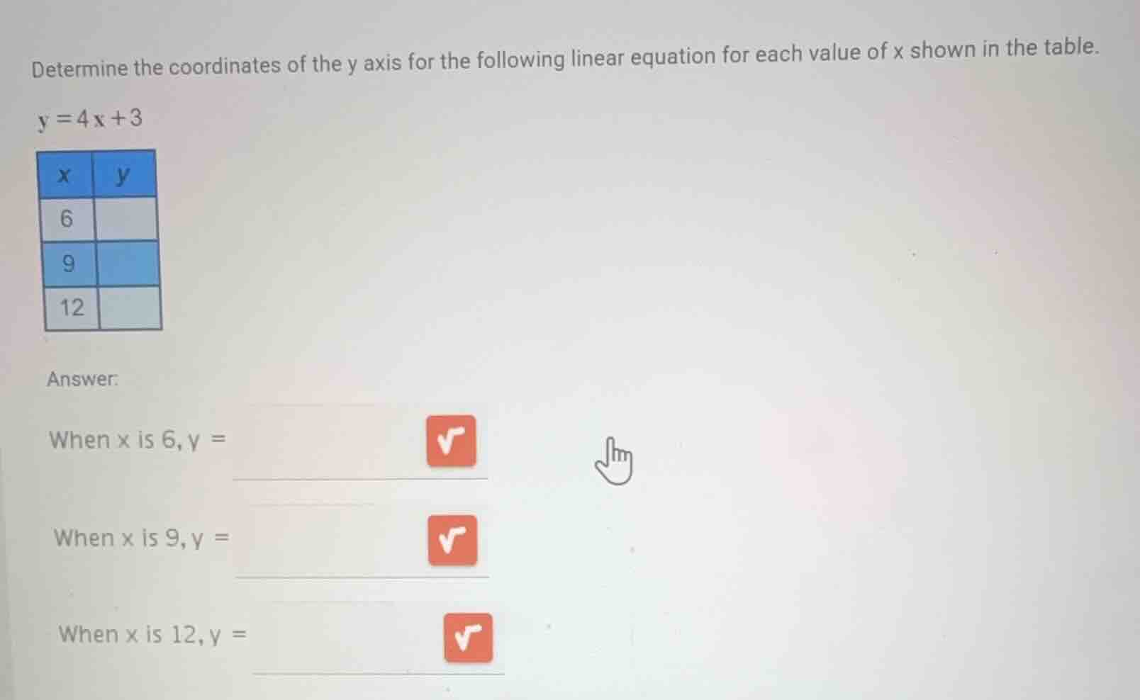 determine the coordinates of the y axis for the following linear equati…