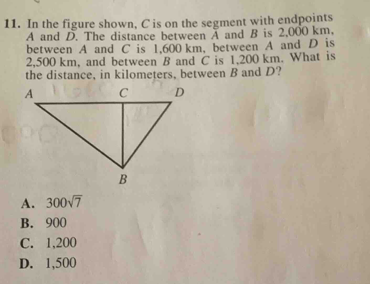 11. in the figure shown, \\(c\\) is on the segment with endpoints \\(a\…