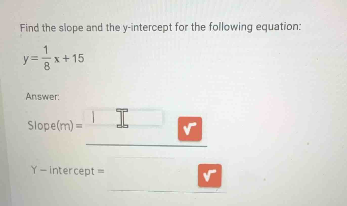 find the slope and the y-intercept for the following equation: (y = \\f…