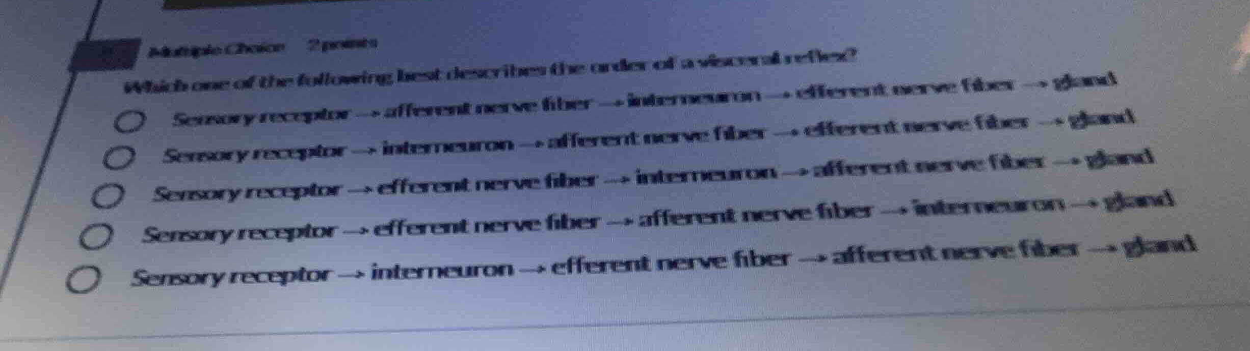 which one of the following best describes the order of a visceral refle…