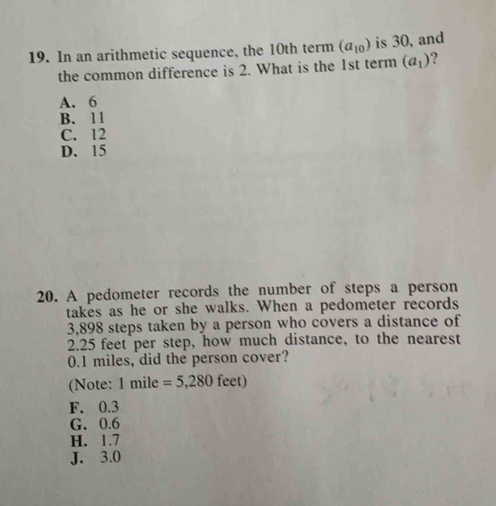 19. in an arithmetic sequence, the 10th term (\\(a_{10}\\)) is 30, and …