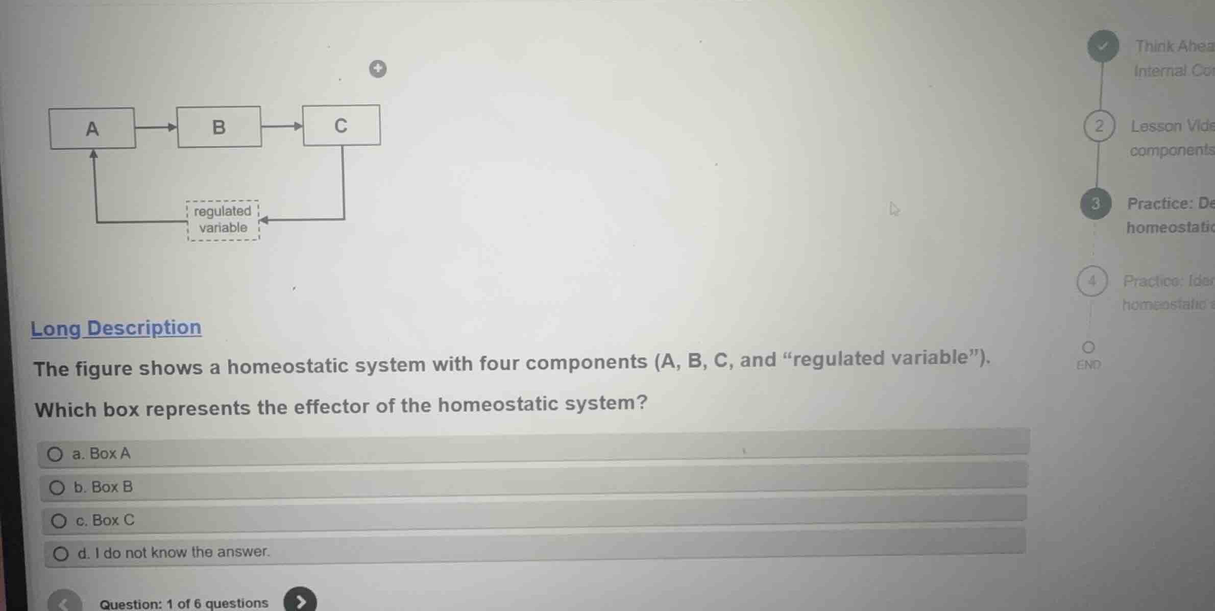 the figure shows a homeostatic system with four components (a, b, c, an…