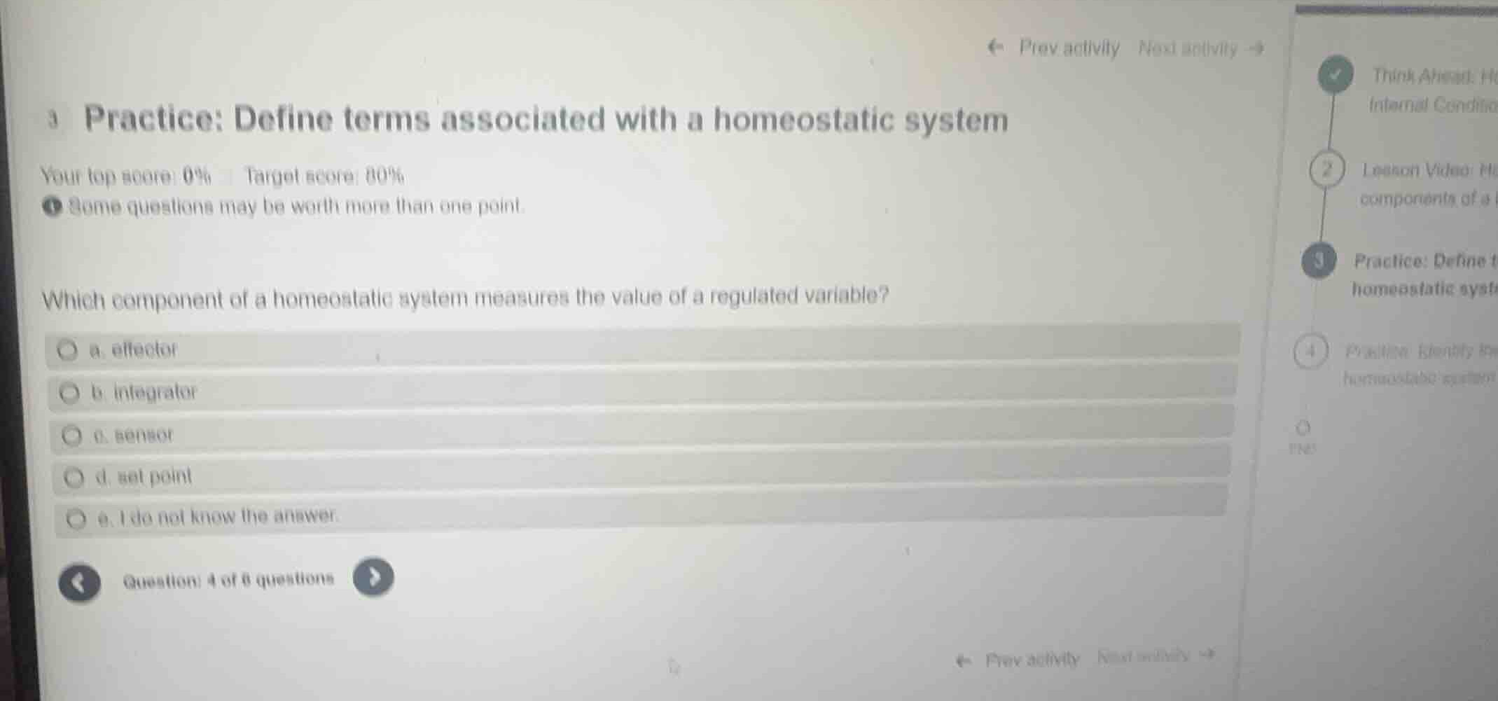 practice: define terms associated with a homeostatic system which compo…