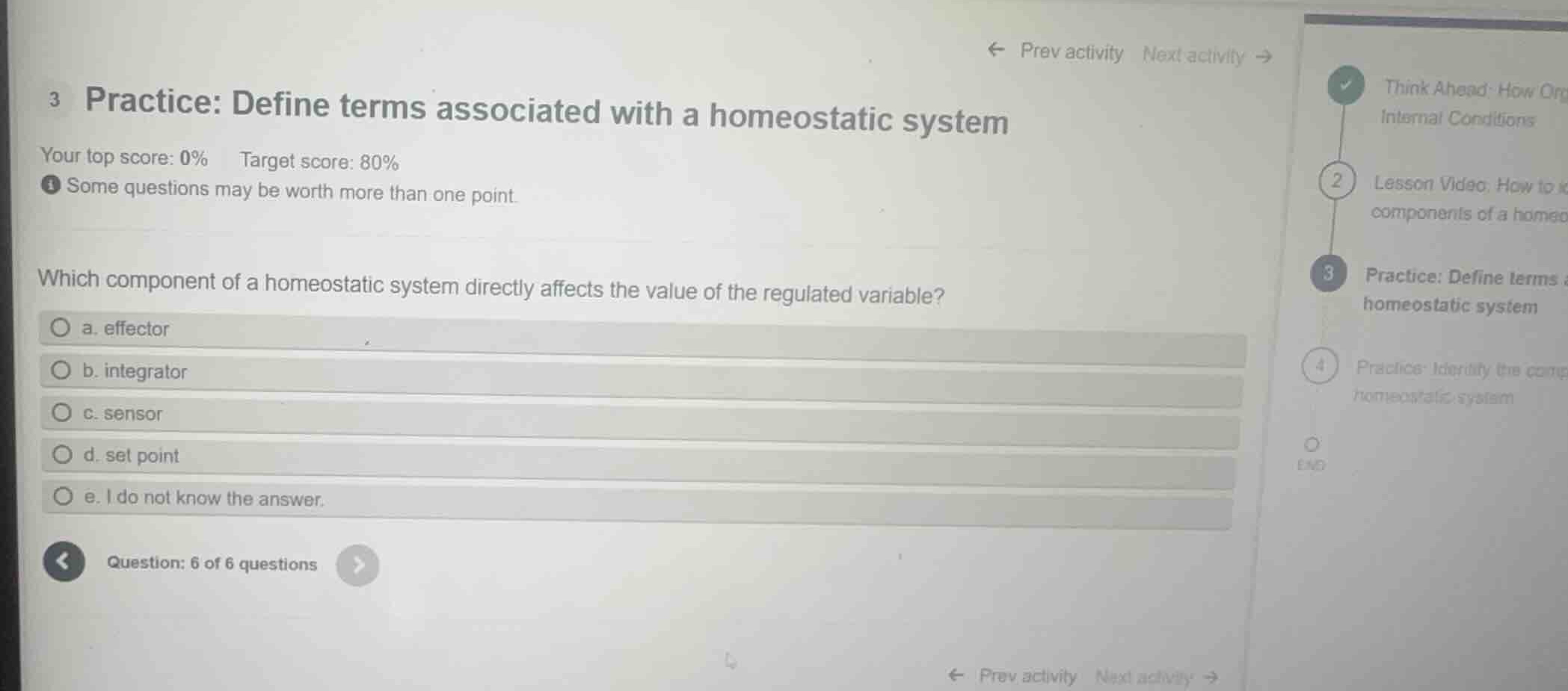 which component of a homeostatic system directly affects the value of t…