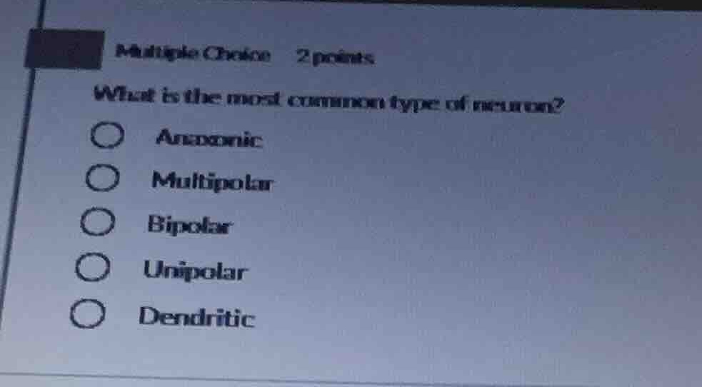 multiple choice 2 points what is the most common type of neuron? anaxon…