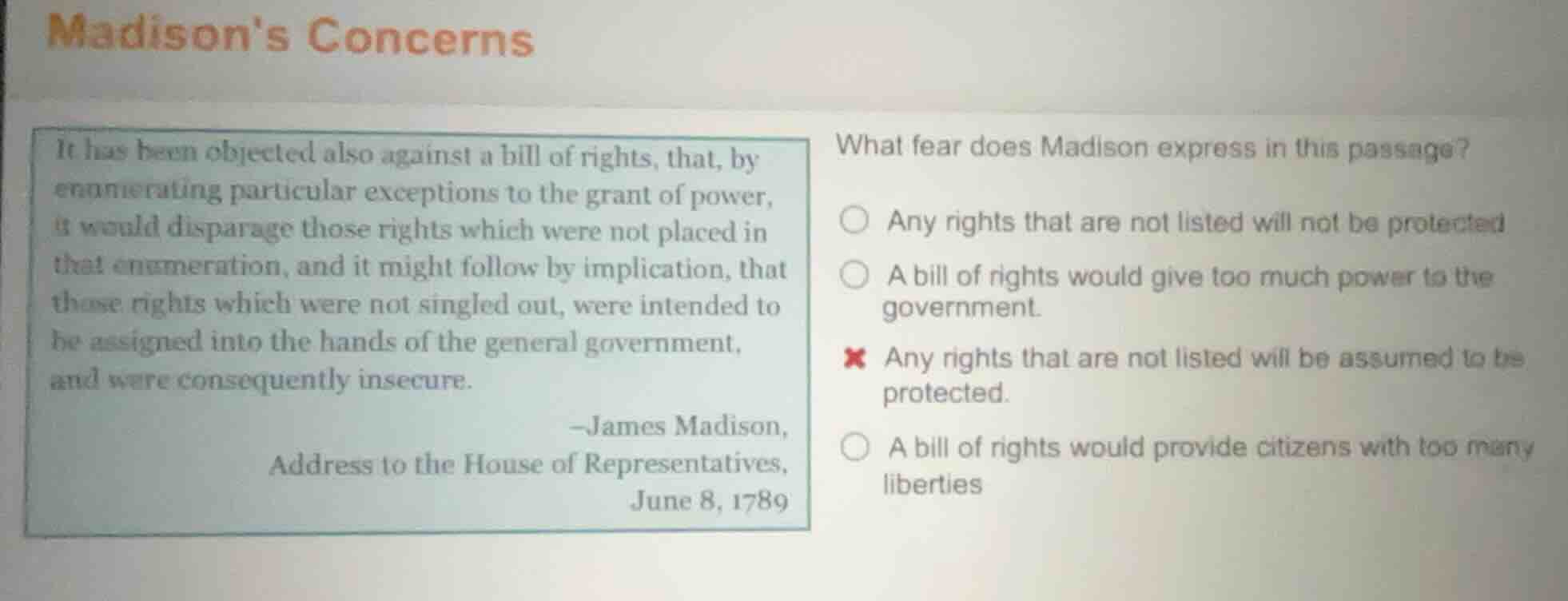 madisons concerns it has been objected also against a bill of rights, t…