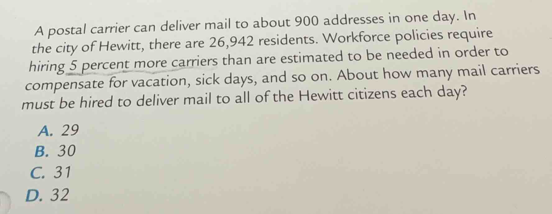 a postal carrier can deliver mail to about 900 addresses in one day. in…