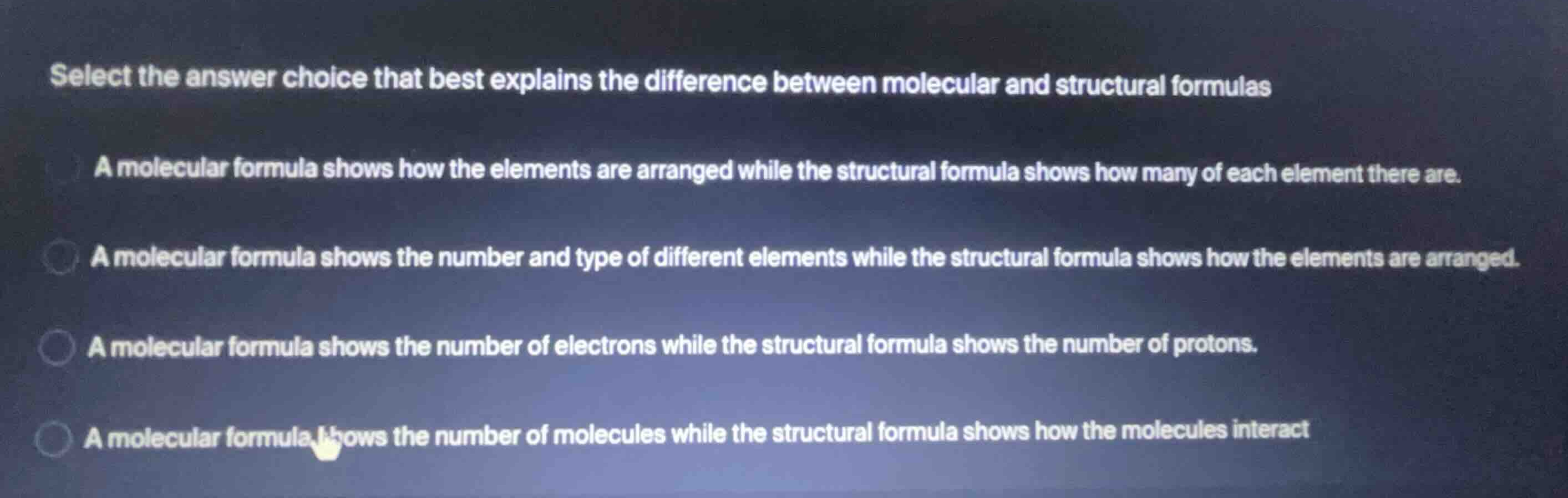 select the answer choice that best explains the difference between mole…