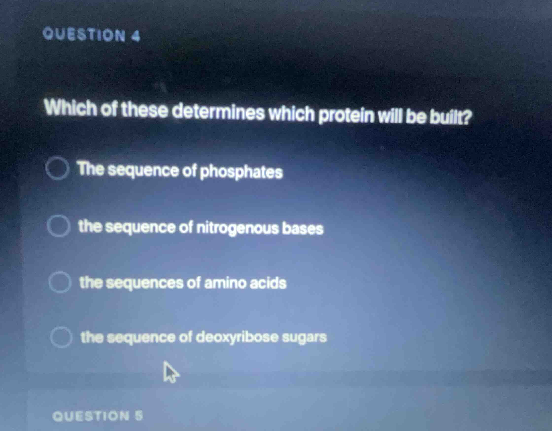 question 4 which of these determines which protein will be built? the s…