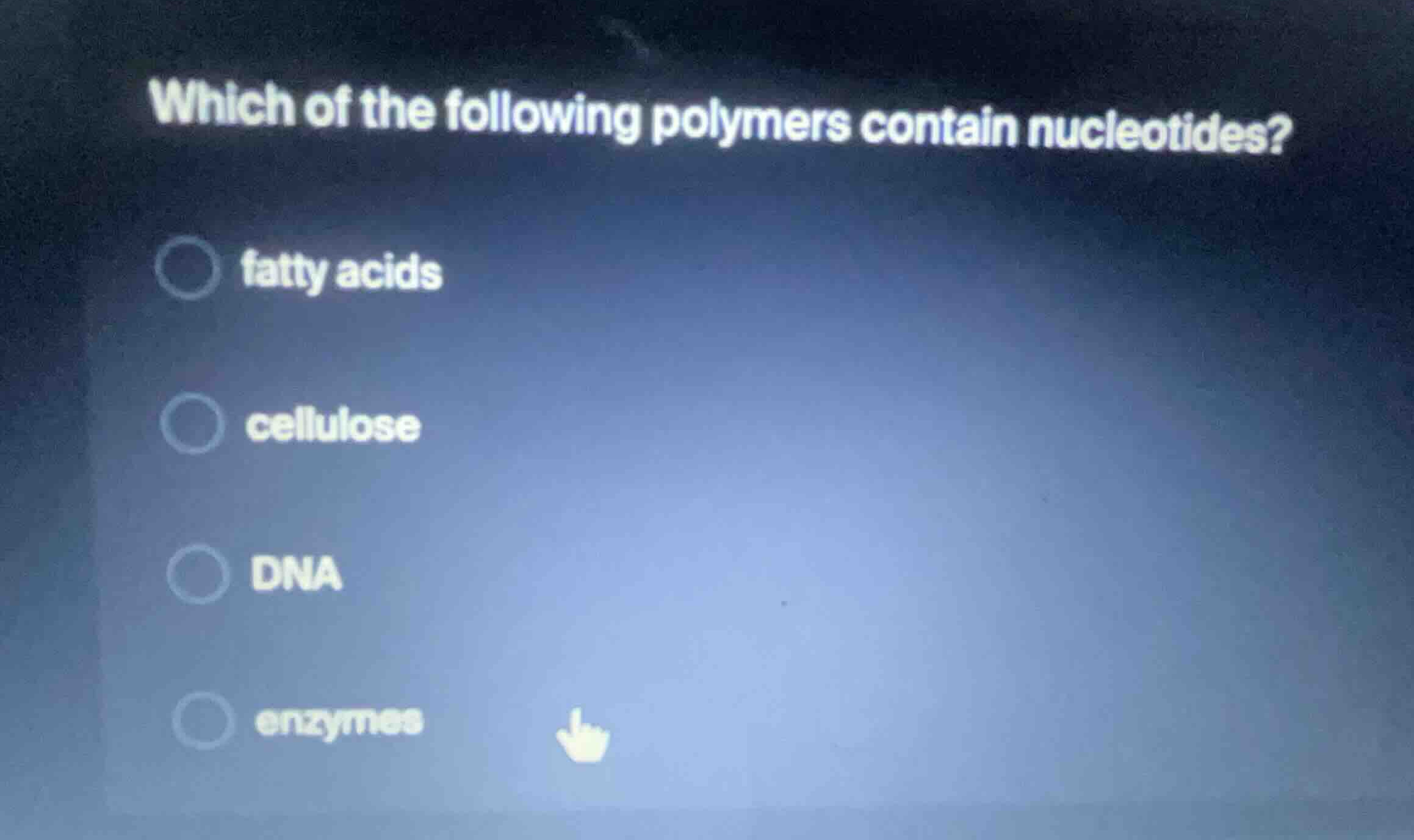 which of the following polymers contain nucleotides? fatty acids cellul…