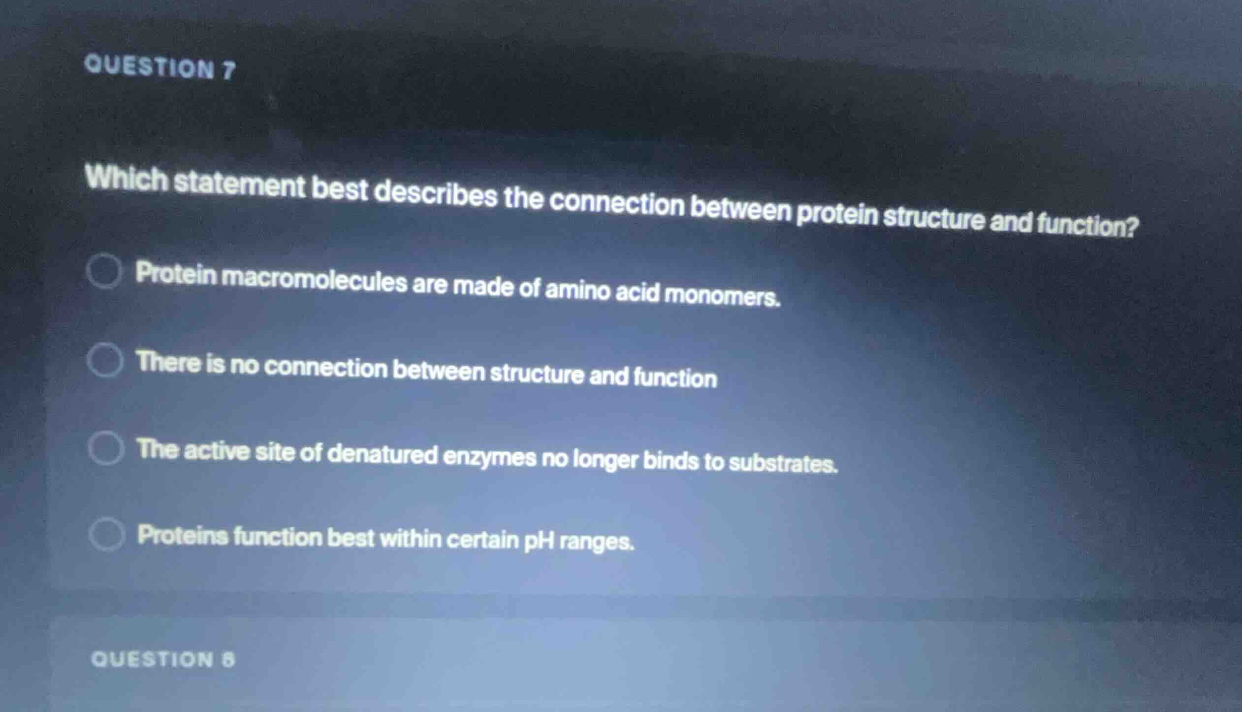 question 7 which statement best describes the connection between protei…