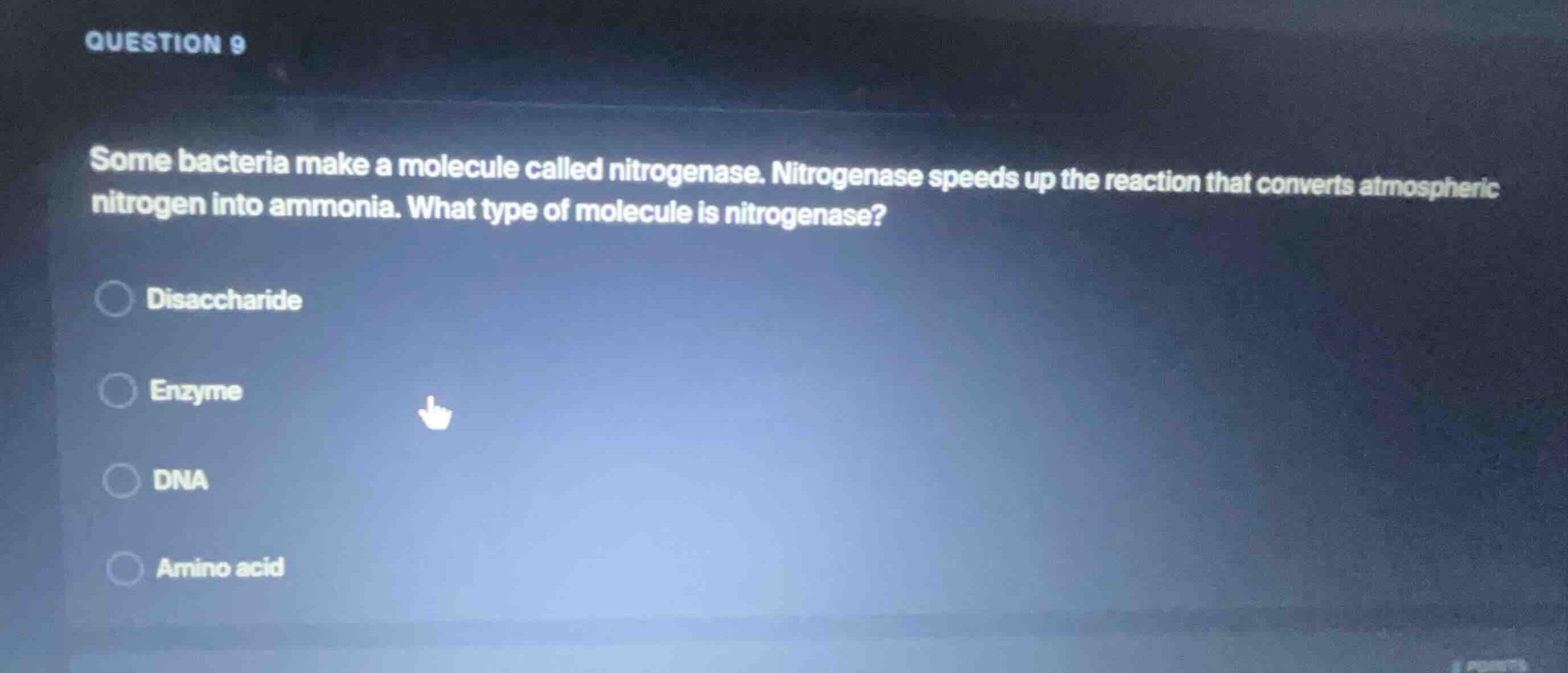 question 9 some bacteria make a molecule called nitrogenase. nitrogenas…