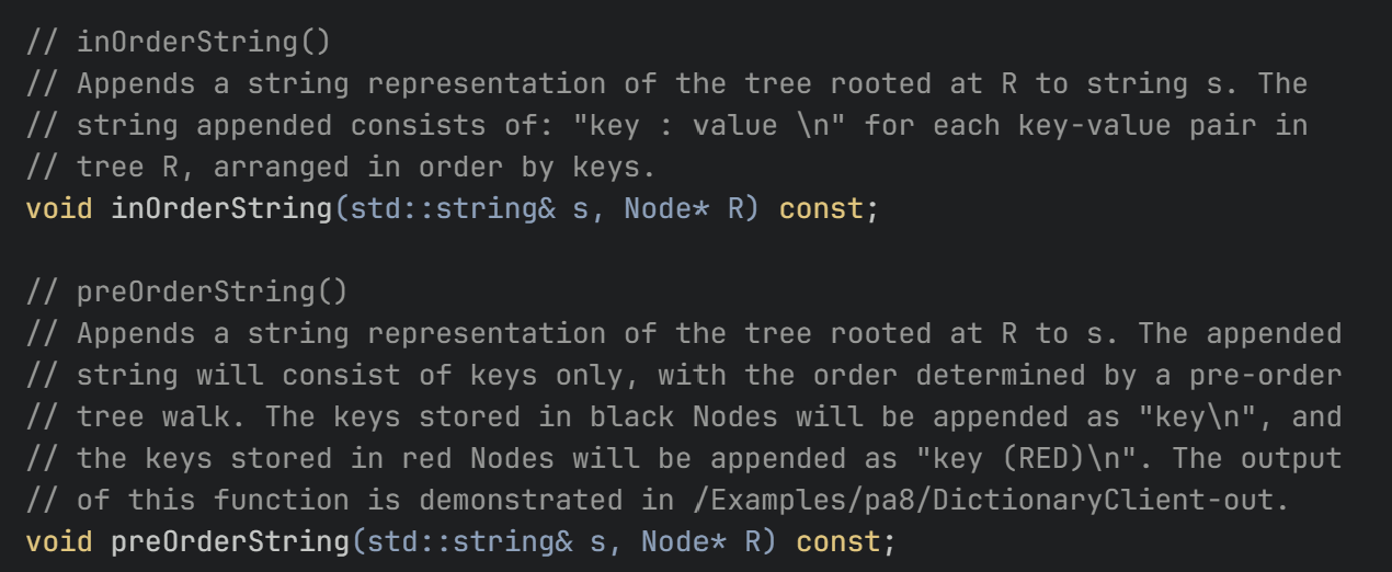 // inorderstring() // appends a string representation of the tree roote…