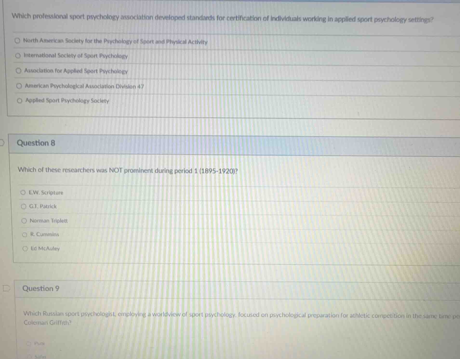 which professional sport psychology association developed standards for…
