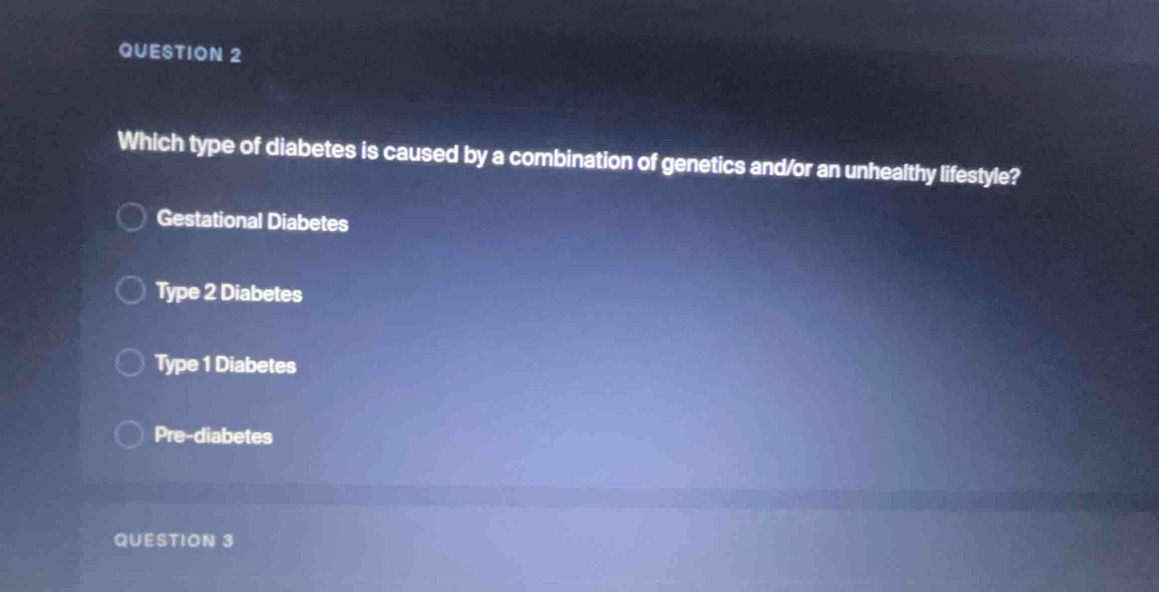 question 2 which type of diabetes is caused by a combination of genetic…