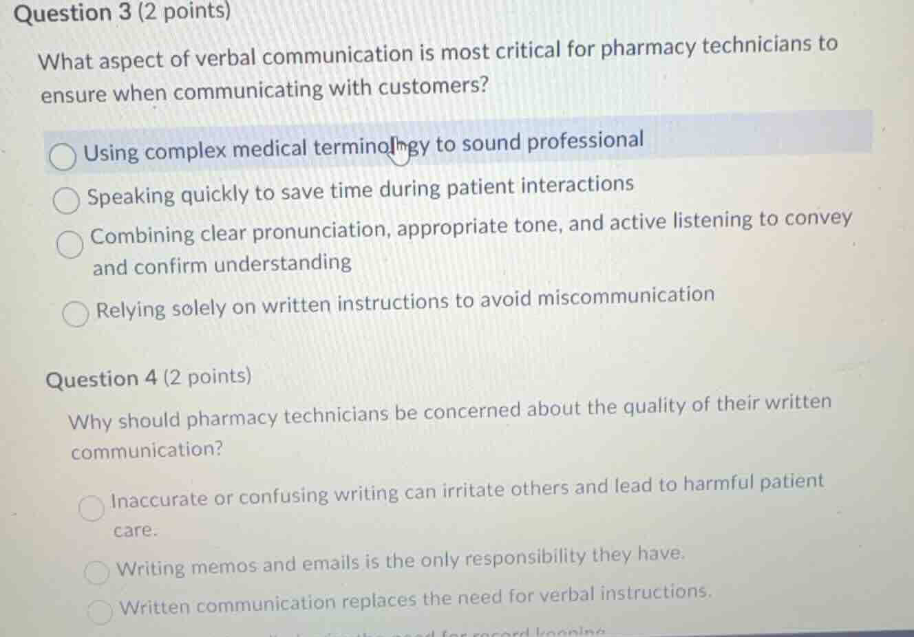 question 3 (2 points) what aspect of verbal communication is most criti…